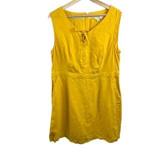 Boden 100% Linen Summer Casual Yellow Sleeveless Mini Dress Size 12 Regular